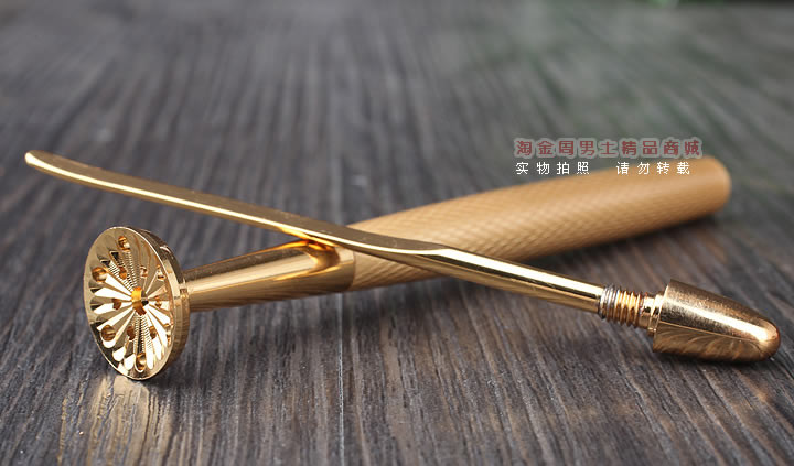 淘金周 8deco镂花防熄火烟斗压棒带通针  碾磨式 亚金-2
